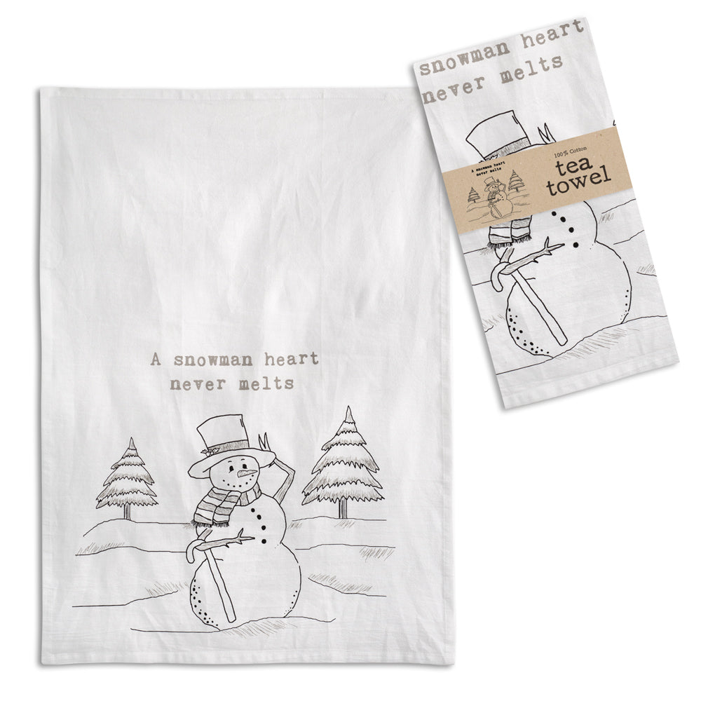 A Snowman's Heart Never Melts Tea Towel
