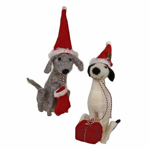 Set of 2 Christmas Dogs in Santa Hats