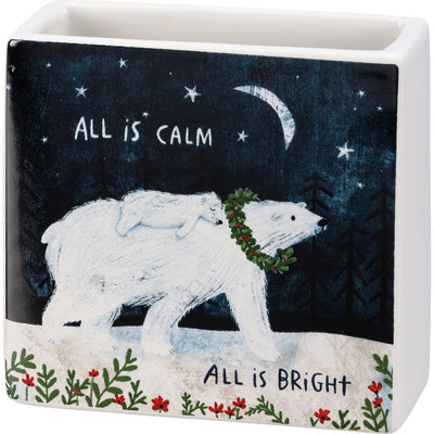 💙 All Is Calm All Is Bright Polar Bear Small Square Vase