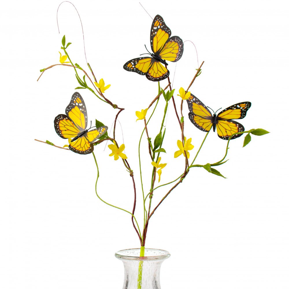 Yellow Butterfly Forsythia Twig Faux Spray