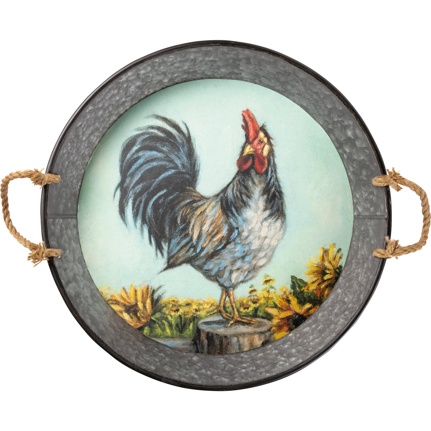 💙 Farmhouse Rooster Galvanized Metal Display Tray