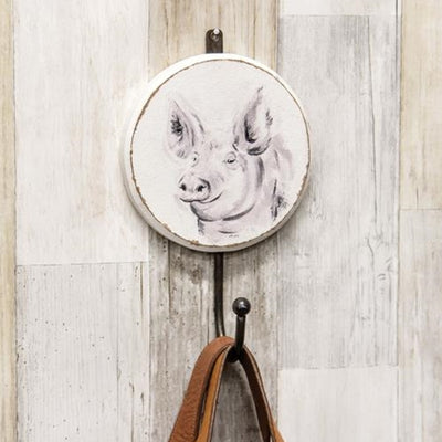 💙 Farmhouse Pig Wooden Round Wall Hook
