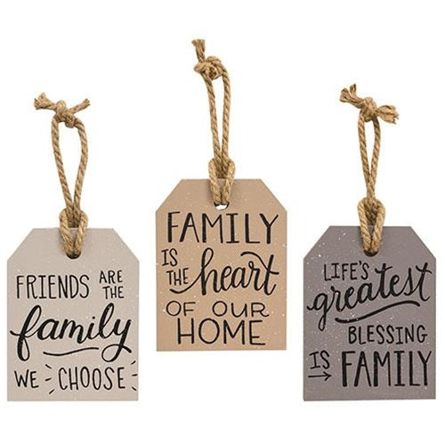 Family is Heart of the Home Wooden Tag Ornament Set of 3