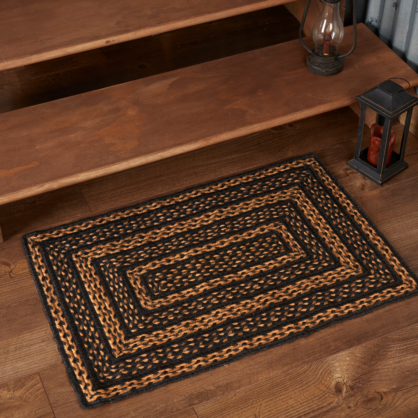 Black & Tan Jute Rug Rectangle with Pad