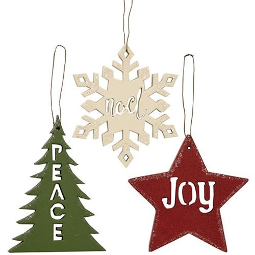 Peace, Joy, Noel Cut Out Ornaments Set of 3