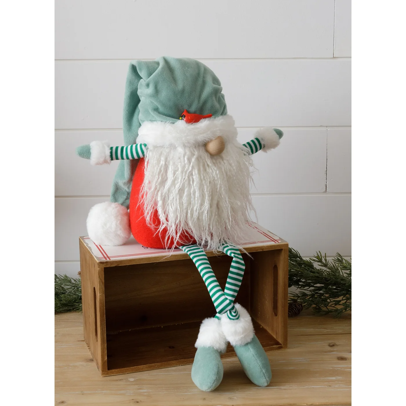 Gnome Shelf Sitter With Green Striped Legs And Red Body