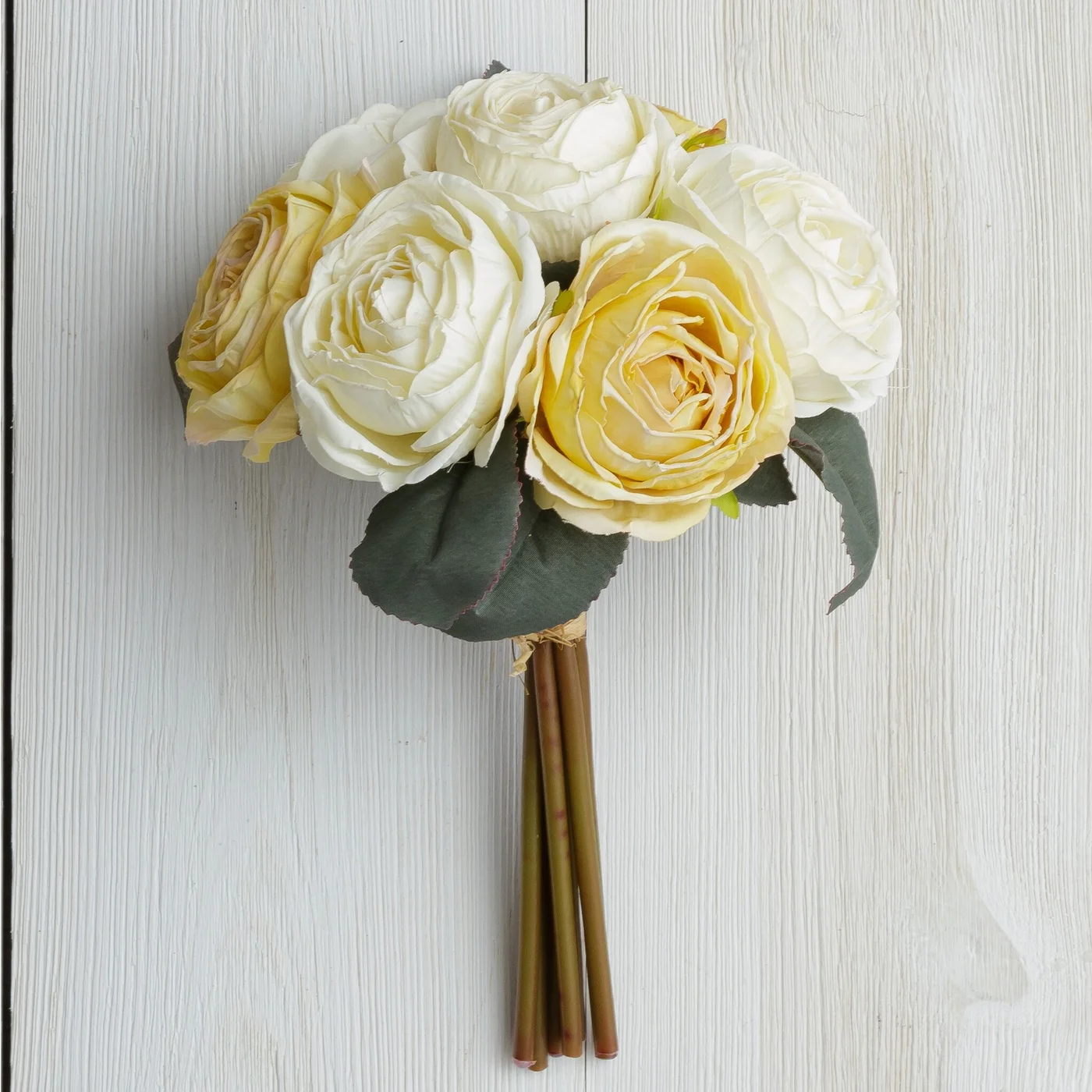 Cream and White Roses 9.5" H Faux Floral Bunch