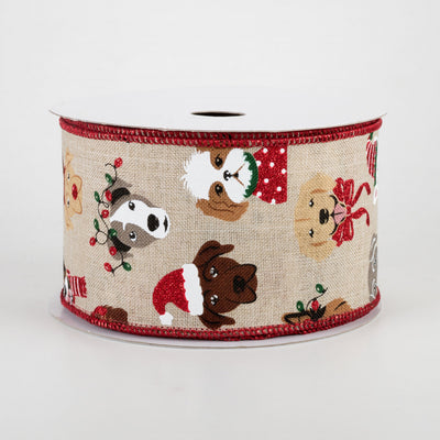 Christmas Dogs Light Natural Ribbon 2.5" x 10 yards