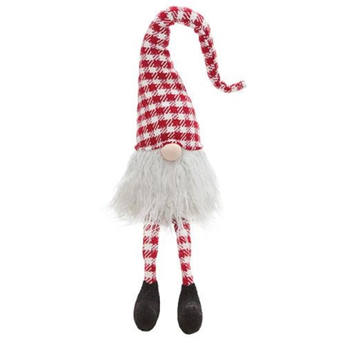 Red & White Check Santa Gnome with Dangle Legs
