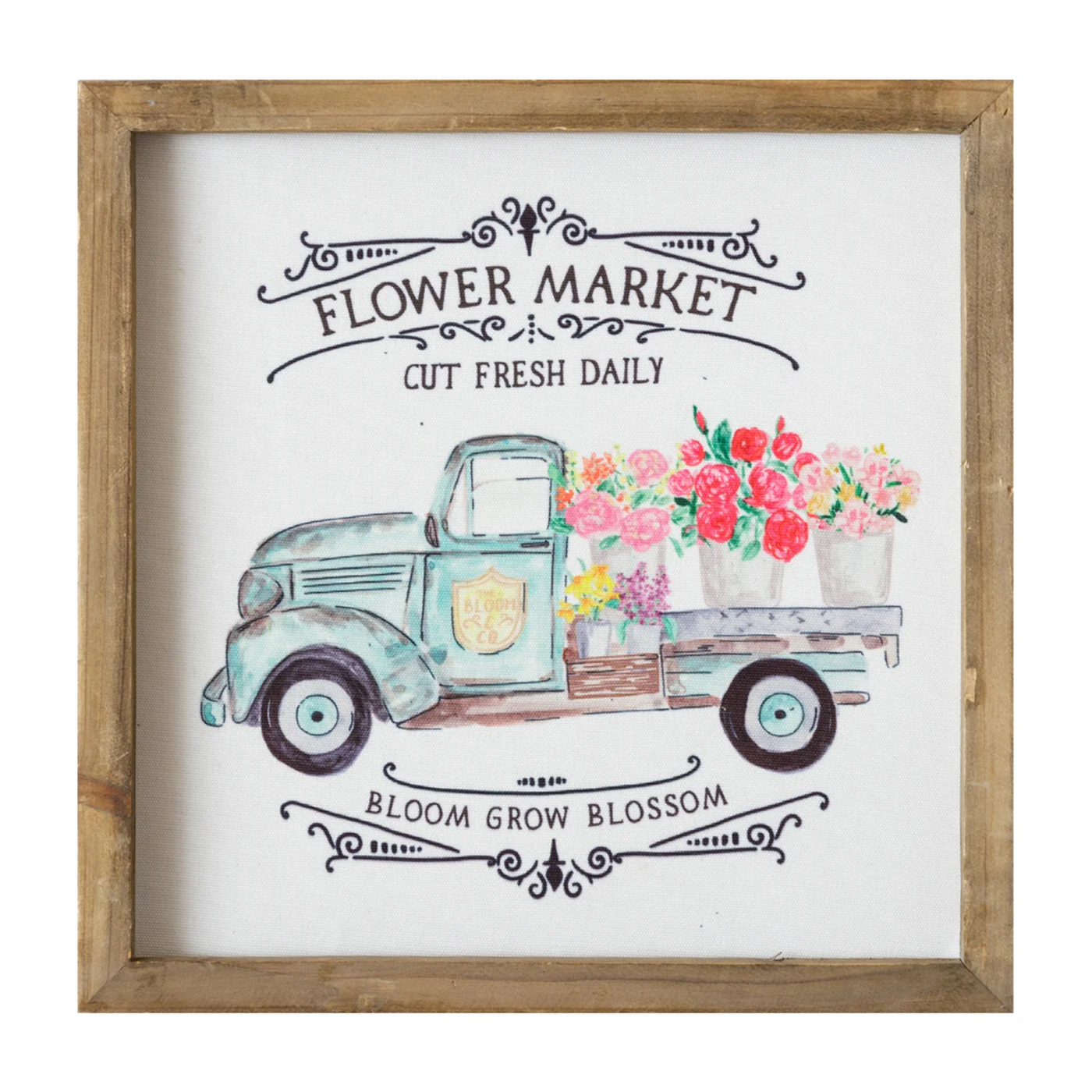 Flower Market Truck 14" Framed Canvas Sign
