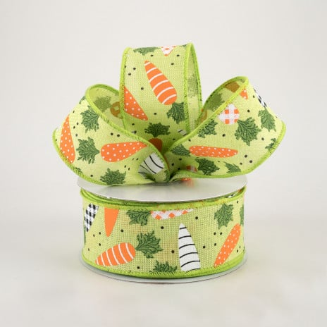 Striped And Dot Carrots Bright Green Ribbon 1.5" W x 10 yards