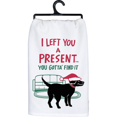 💙 I Left A Present You Gotta Find It Christmas Dog Kitchen Towel