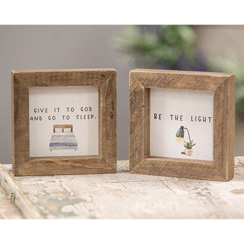 Set of 2 Be The Light and Give It To God And Go To Sleep Mini Framed Signs