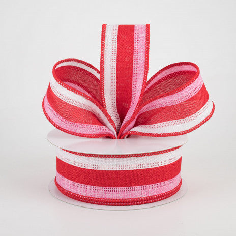 White Red & Pink Striped Ribbon 1.5" x 10 yards