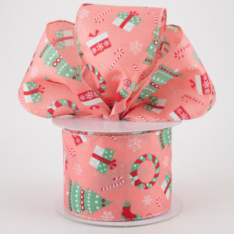 Retro Christmas Icons Peach Ribbon 2.5" x 10 yards