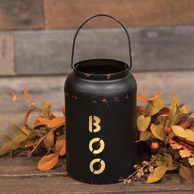 Boo Luminary Distressed Black Metal with Handle