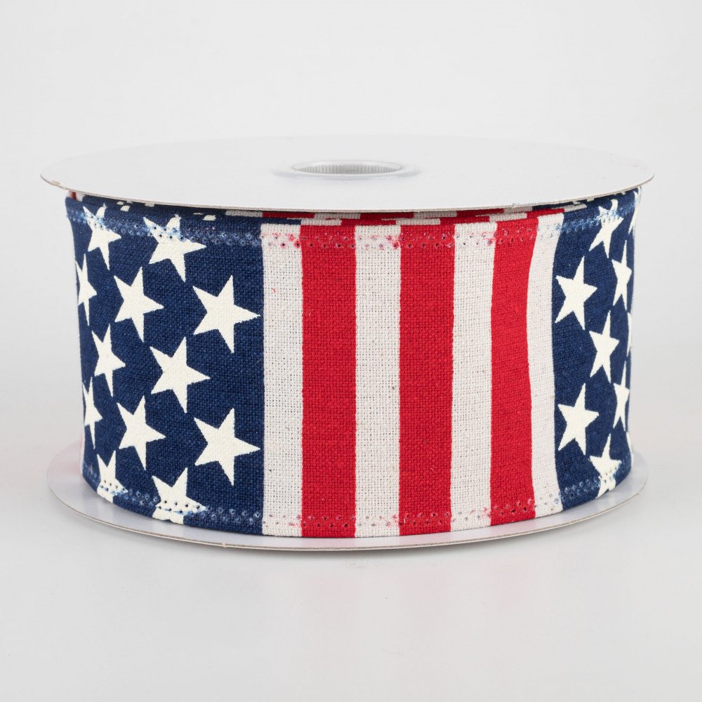 American Flag Stripe Ribbon: Ivory, Red, White, Blue 2.5" x 10 yards