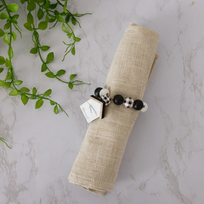 Black And White Check Beaded Blessed House Charm Napkin Rings