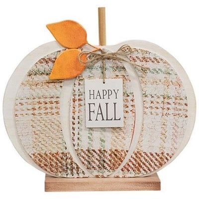 Happy Fall Plaid 11" Wood Pumpkin Sitter Sign