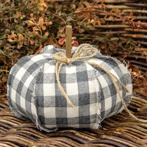 💙 Gray Buffalo Check 6.5" Stuffed Farmhouse Pumpkin
