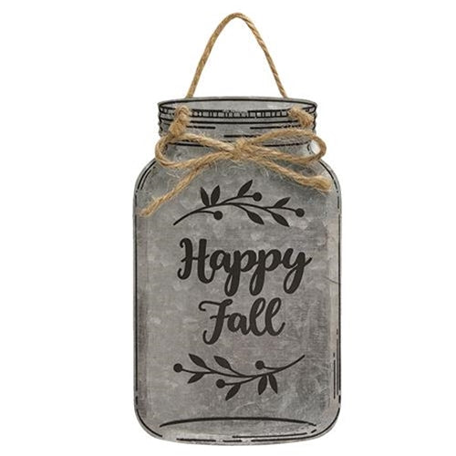 Happy Fall Metal Mason Jar Ornament