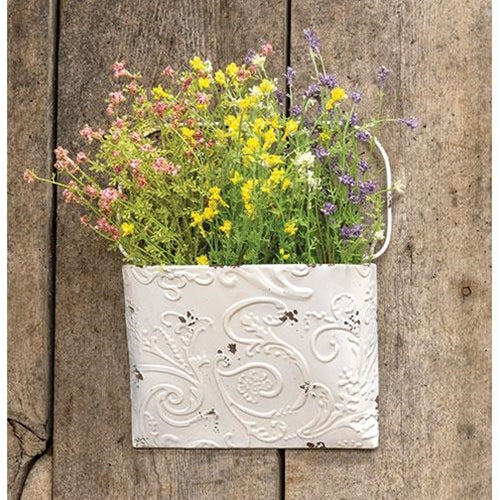 Cottage Chic Embossed Metal Wall Pocket