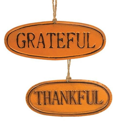 💙 Set of 2 Thankful & Grateful Orange Hanging Tin Signs
