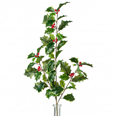 💙 Variegated Holly with Red Berries 21" Faux Spray