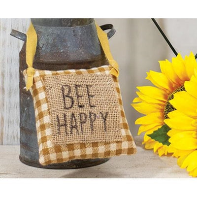 💙 Bee Happy Mustard Check and Burlap Pillow Hanger