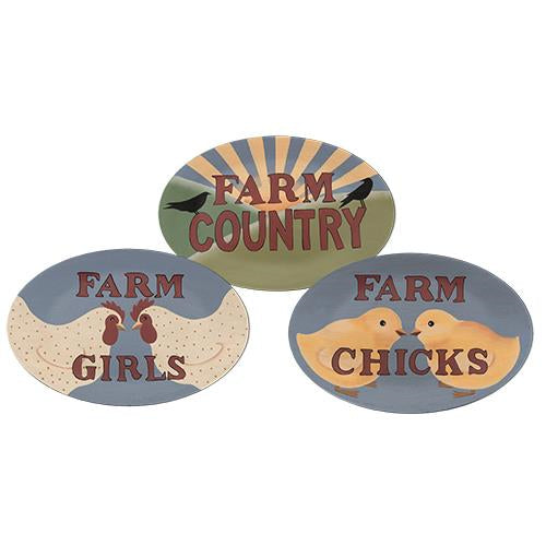 Set of Three Farm Girls & Chicks Oval Decorative Plates
