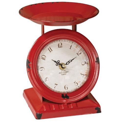 Vintage-Style Wine Red Old Town Scale Clock