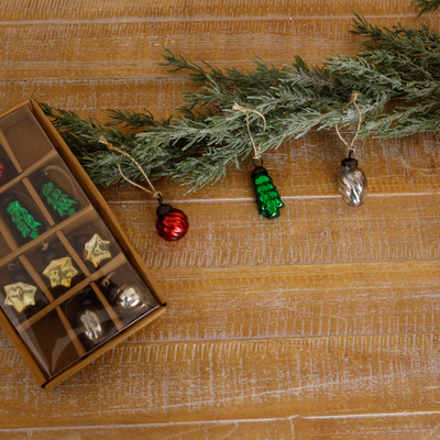 Set of 12 Nostalgic Mini Glass Christmas Shaped Ornaments