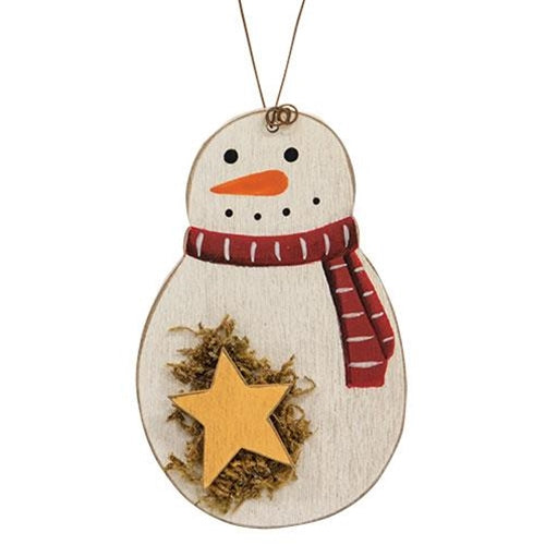Roly Poly Wooden Snowman Ornament With Star