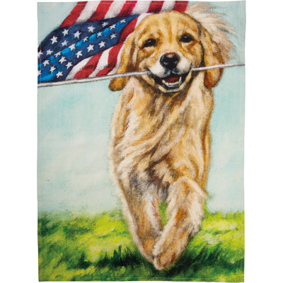 Surprise Me Sale 🤭 Running Golden Retriever Dog with American Flag Dish Towel