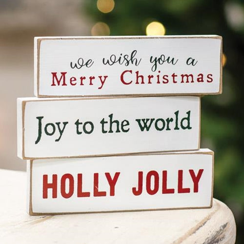 Set of 3 Holly Jolly Mini Block Christmas Signs
