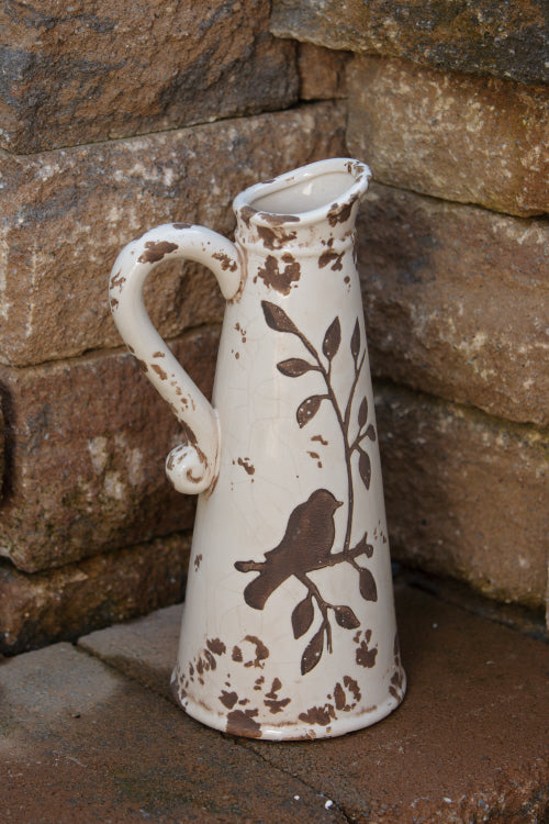 Birds 'n Branches White Pottery Pitcher