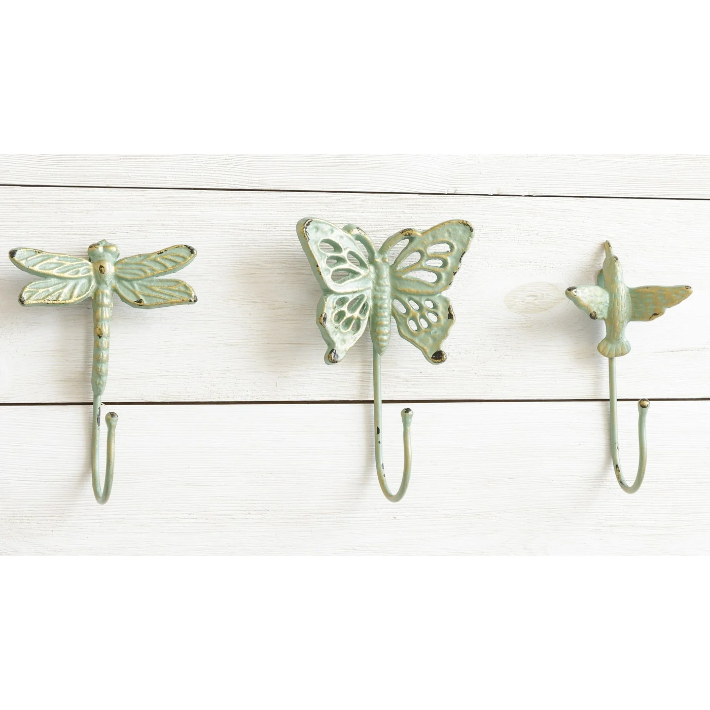 Set of 3 Rustic Hooks Butterfly Dragonfly and Hummingbird