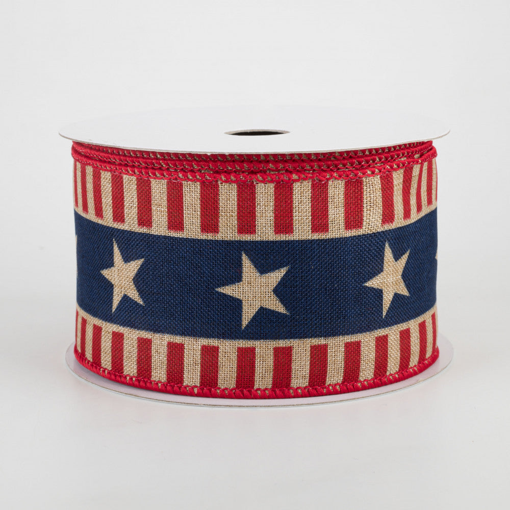 Bold Star & Stripes on Beige Americana Ribbon 2.5" W x 10 yards