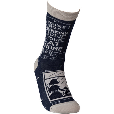 🔥 💙 Not Drinking Alone If Your Cat Is Home Unisex Fun Socks