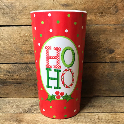 HO HO Christmas - Holly and Dots Tall Melamine Vase