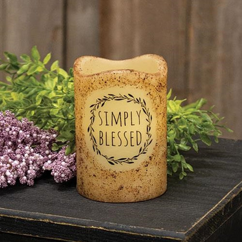 💙 Simply Blessed Wreath 4.5" H Timer Pillar Candle