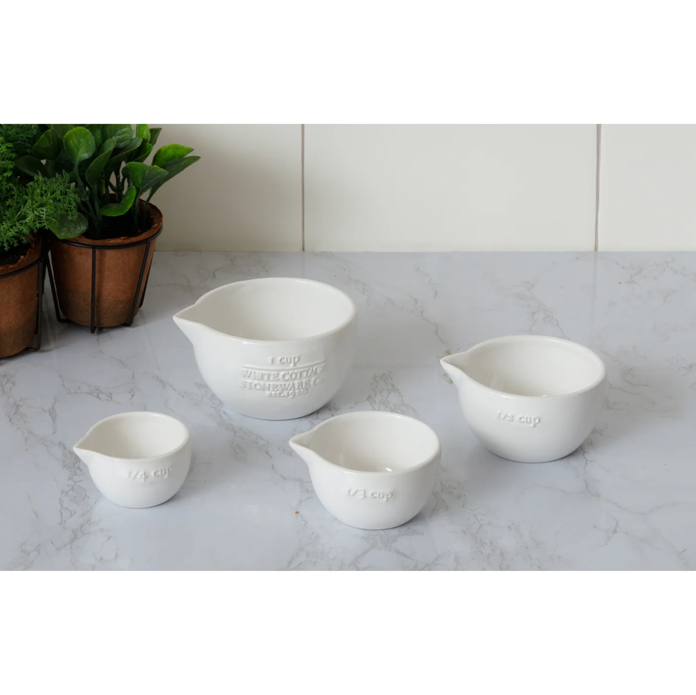 White Cottage Ceramic Measuring Cups