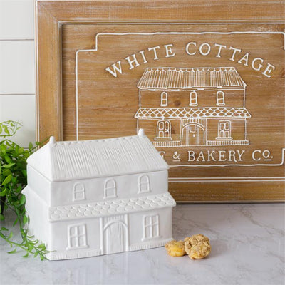 White Cottage House Cookie Jar