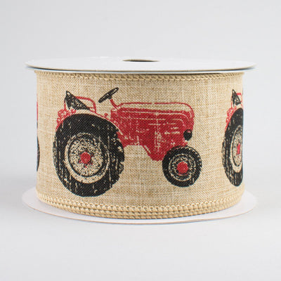 Red Tractor Ribbon with Natural Background 2.5" W x 10 yards