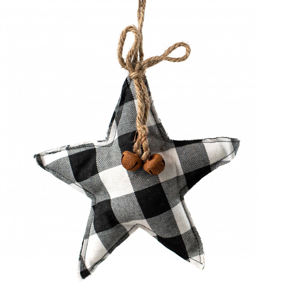 💙 Buffalo Plaid Black and White Plush Star Ornament