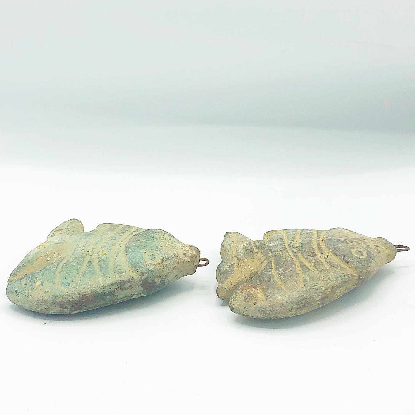 Set of 2 Distressed Fish Pottery Figurines
