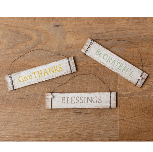 Give Thanks, Be Grateful, Blessings Set of 3 Mini Hangers