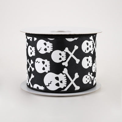 Skull and Crossbones Black & White Ribbon 2.5" x 10 yards