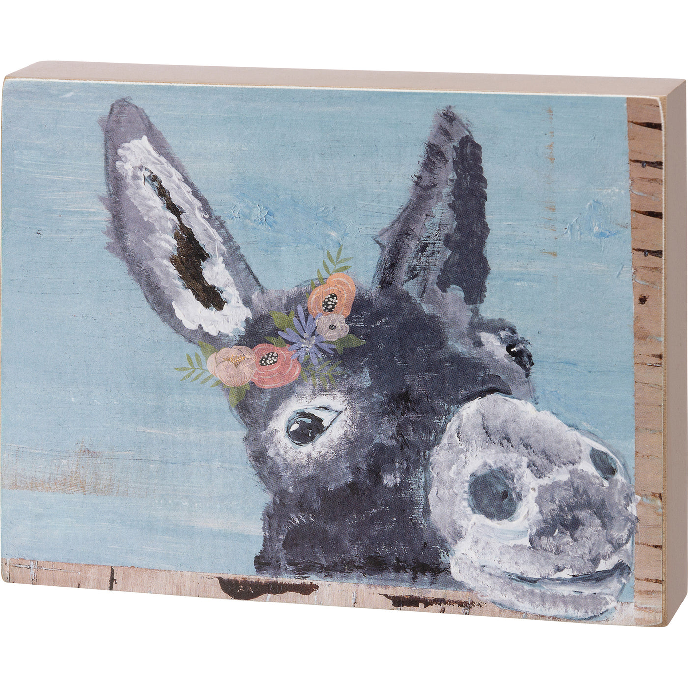 💙 Friendly Floral Donkey Small Block Sign