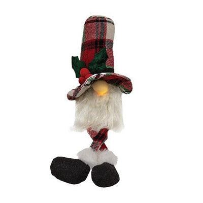 Lighted Plaid Santa Gnome with Dangle Legs